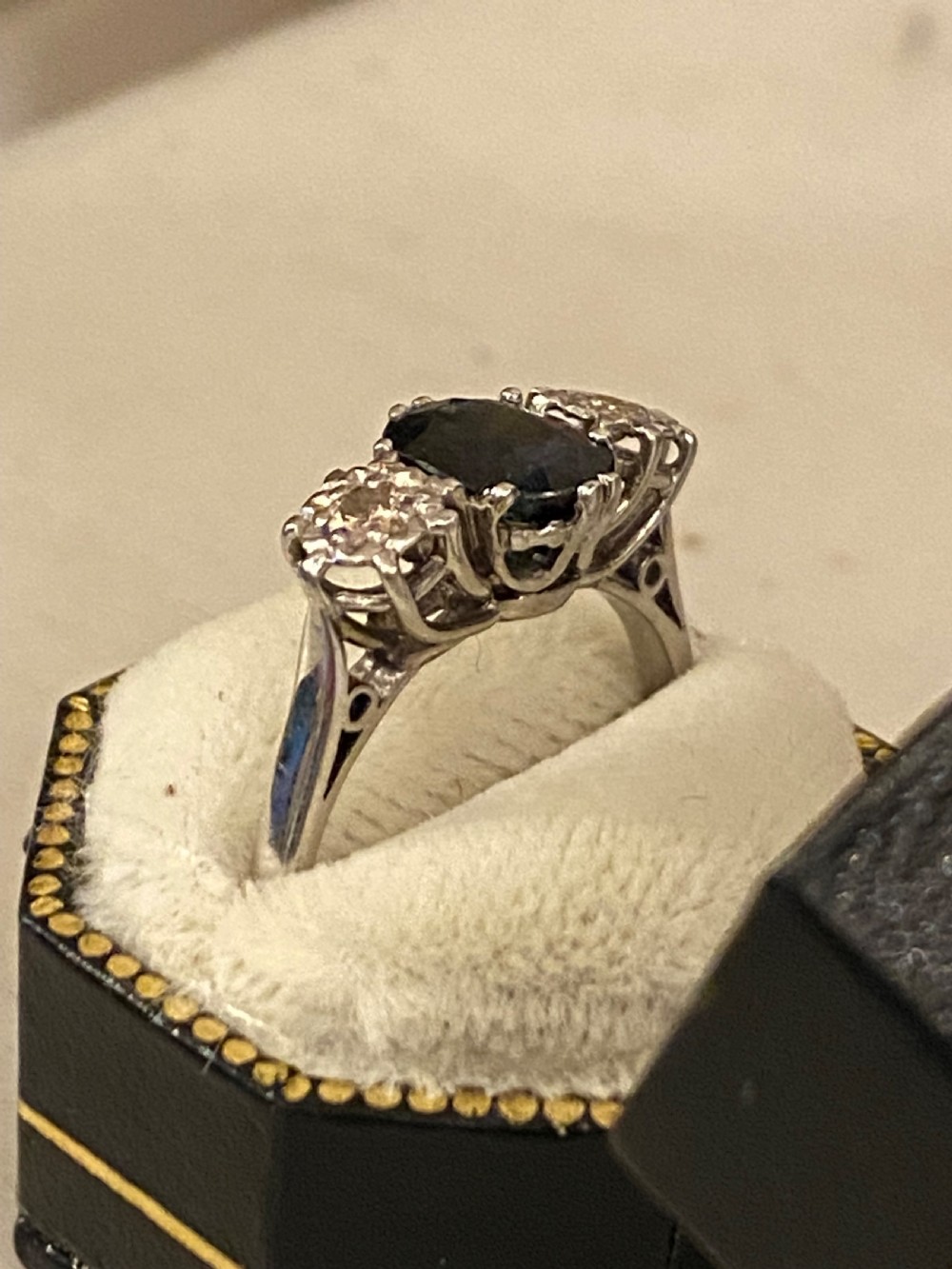 Solitary sapphire, and diamond ring View VI