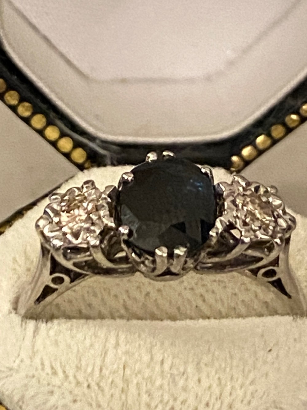 Solitary sapphire, and diamond ring View VII