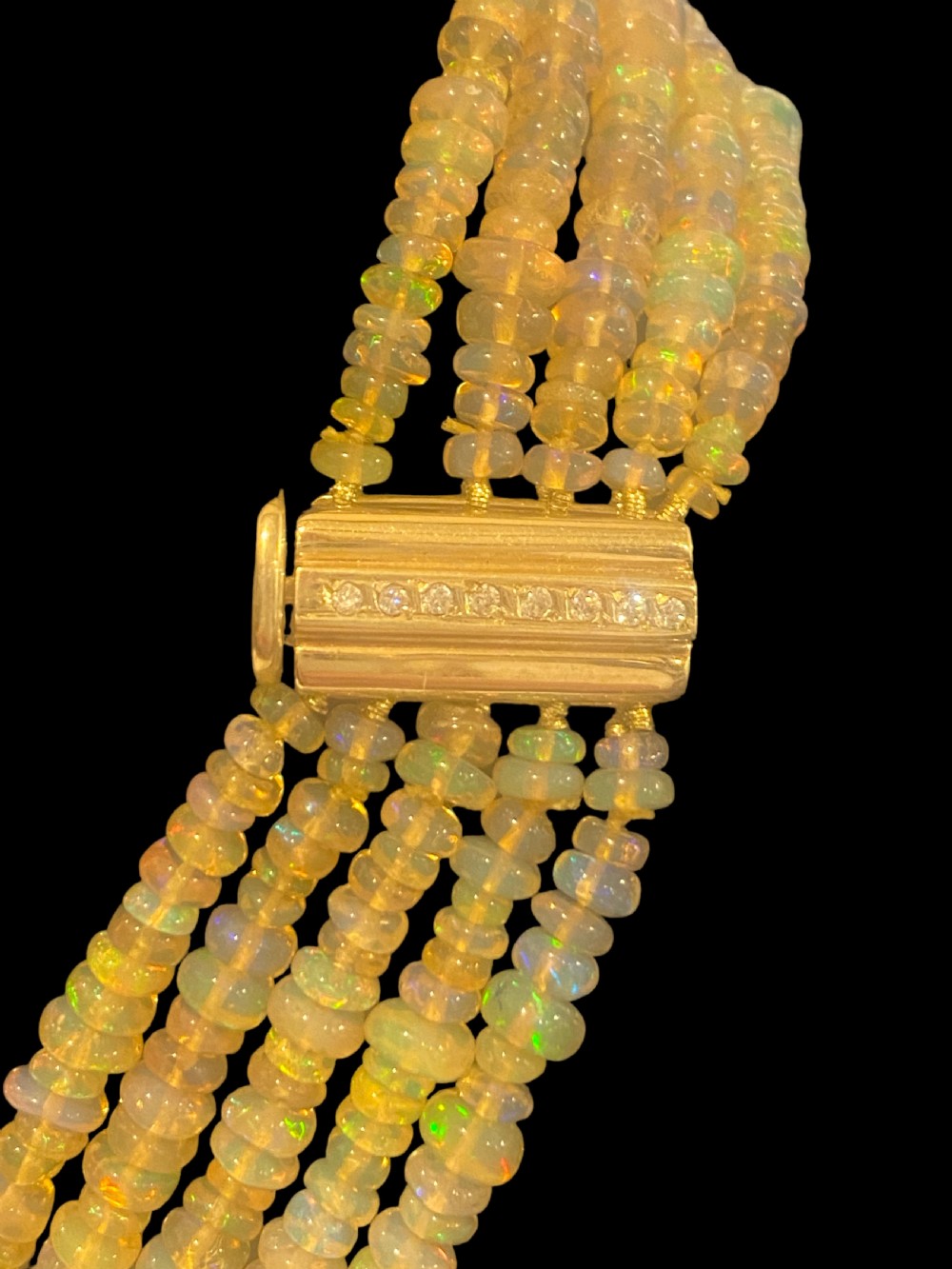Graduated Opal, Gold and diamond necklace View II