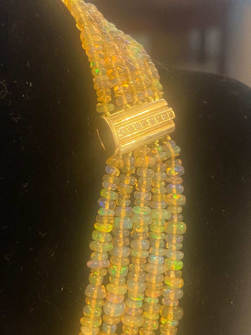 Graduated Opal, Gold and diamond necklace View V