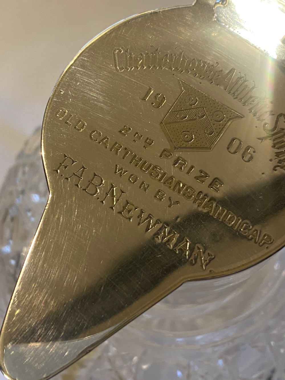 
Antique Edwardian charter house school prize,claret jug by Mappin and Webb 
 View II