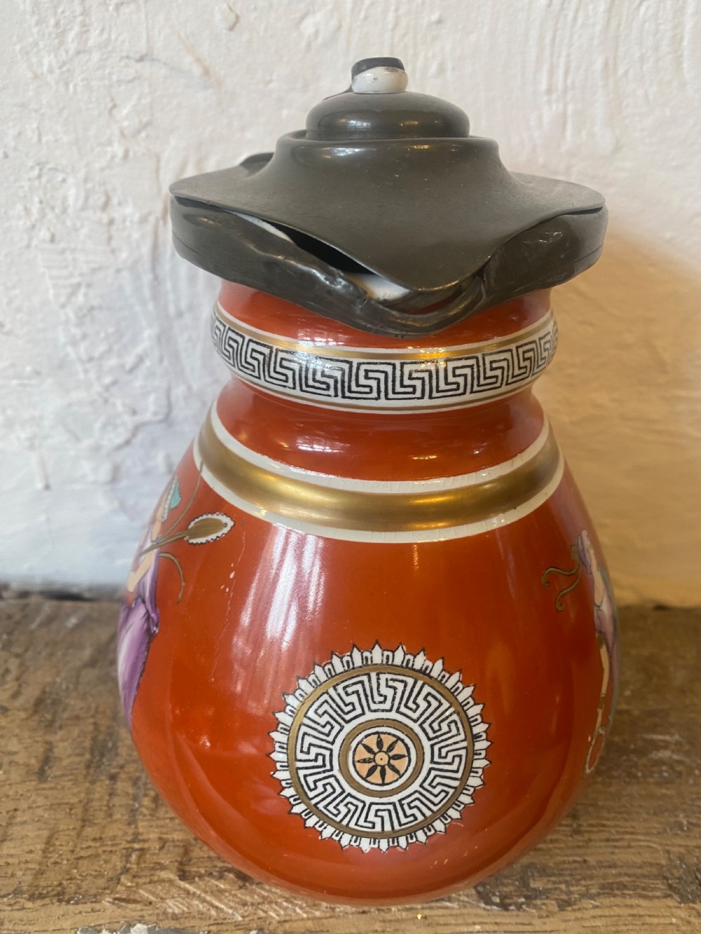 Prattware, pewter lid jug View II