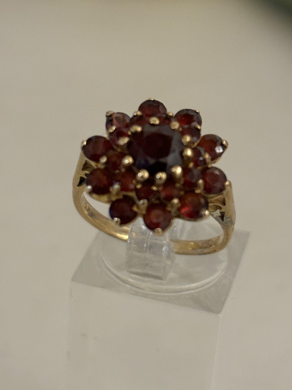 Vintage garnet and gold dress ring  View II