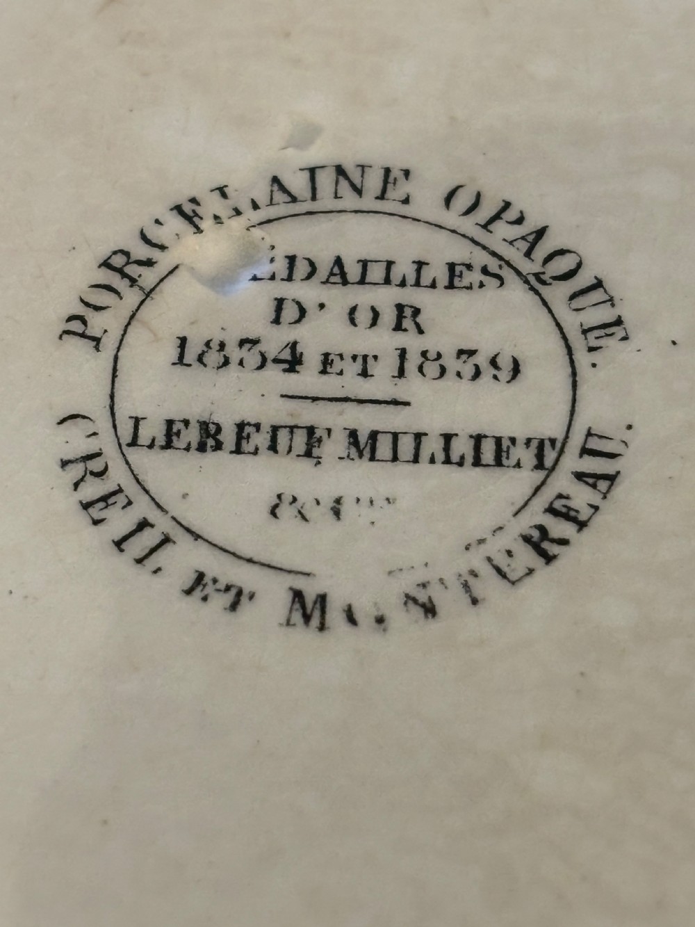 French antique “talking plate” by Gien View V