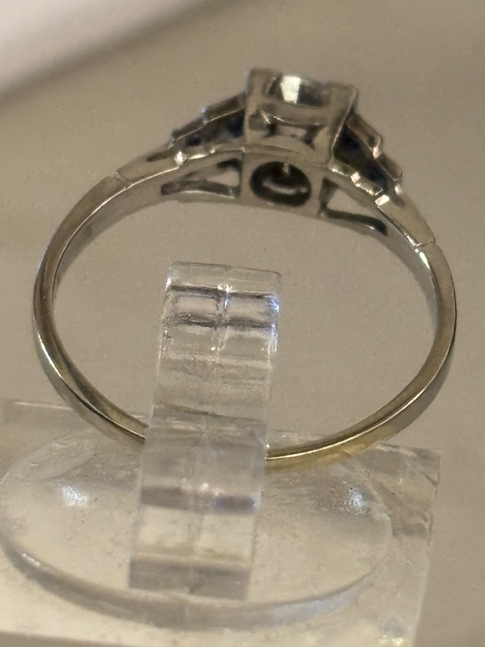 Art Deco : Platinum, Sapphire, .33ct Diamond ring View III