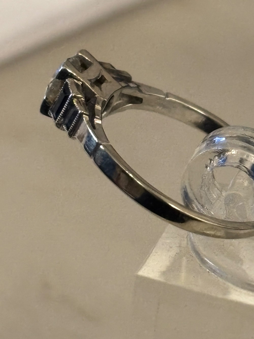 Art Deco : Platinum, Sapphire, .33ct Diamond ring View IV