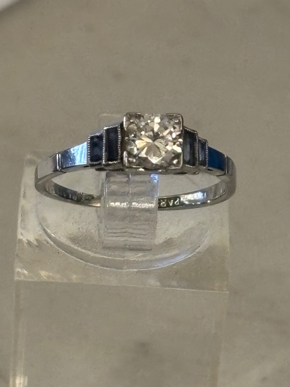 Art Deco : Platinum, Sapphire, .33ct Diamond ring View VIII
