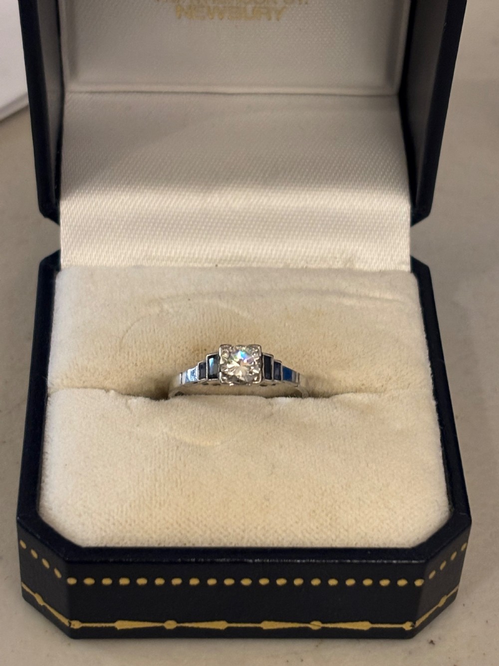 Art Deco : Platinum, Sapphire, .33ct Diamond ring View IX