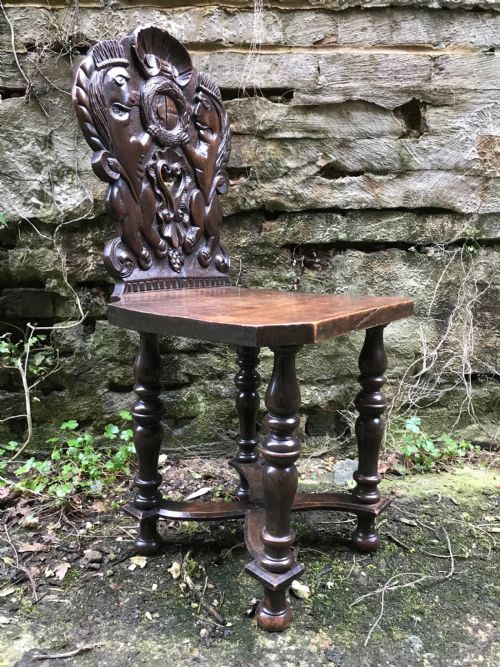 carved hall chair - CATEGORY: ANTIQUE CHAIRS - DATED 19TH CENTURY