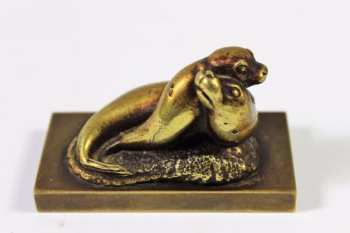 French Bronze of Pair of Seals Paperweight C1900