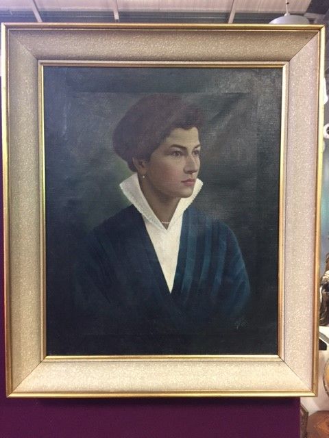 Early Art Deco French Portrait Painting of a Young Lady, Signed & Dated 1917