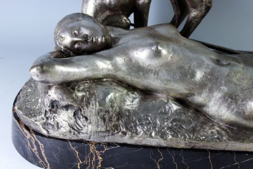 fig 1. Ary Bitter 70cm French Art Deco Bronze Nude Diana and Greyhounds, c.1930
