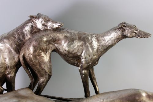 fig 2. Ary Bitter 70cm French Art Deco Bronze Nude Diana and Greyhounds, c.1930
