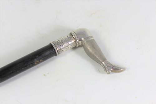 Original Edwardian Ebony Walking Stick with Stocking Leg Handle C1900