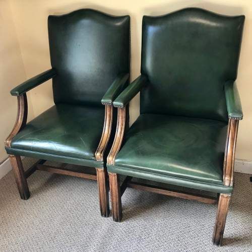 Pair of Green Leather Gainsborough Chairs C.1910