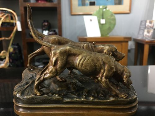 ALFRED DUBUCAND SIGNED BRONZE CASTING OF A PAIR OF HUNTING DOGS C19TH - ADDITIONAL PHOTO 1