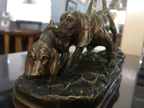 ALFRED DUBUCAND SIGNED BRONZE CASTING OF A PAIR OF HUNTING DOGS C19TH - ADDITIONAL PHOTO 2