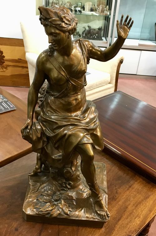 bronze statue of woman child in classical dressstyle 19thc - CATEGORY: ANTIQUE SCULPTURES - DATED 19TH CENTURY