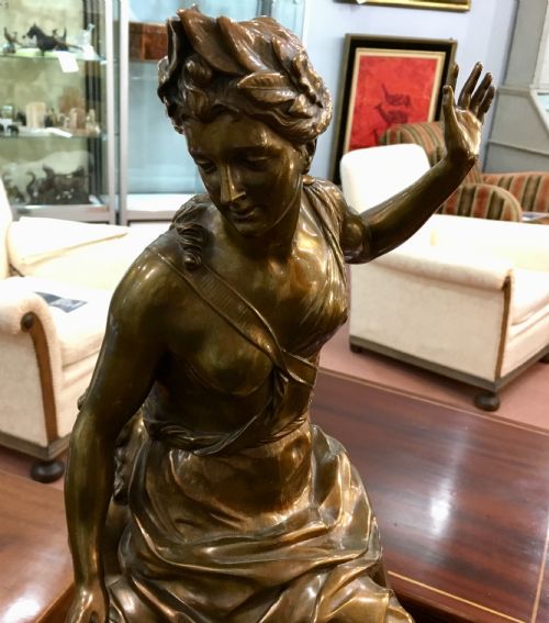 BRONZE STATUE OF WOMAN CHILD IN CLASSICAL DRESSSTYLE 19THC - ADDITIONAL PHOTO 1