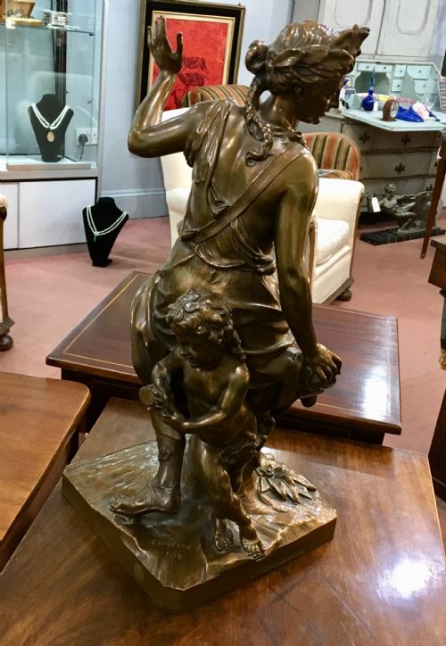 BRONZE STATUE OF WOMAN CHILD IN CLASSICAL DRESSSTYLE 19THC - ADDITIONAL PHOTO 2