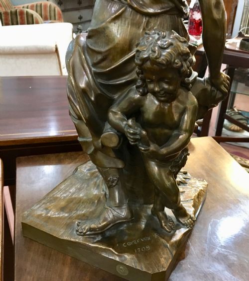 BRONZE STATUE OF WOMAN CHILD IN CLASSICAL DRESSSTYLE 19THC - ADDITIONAL PHOTO 3