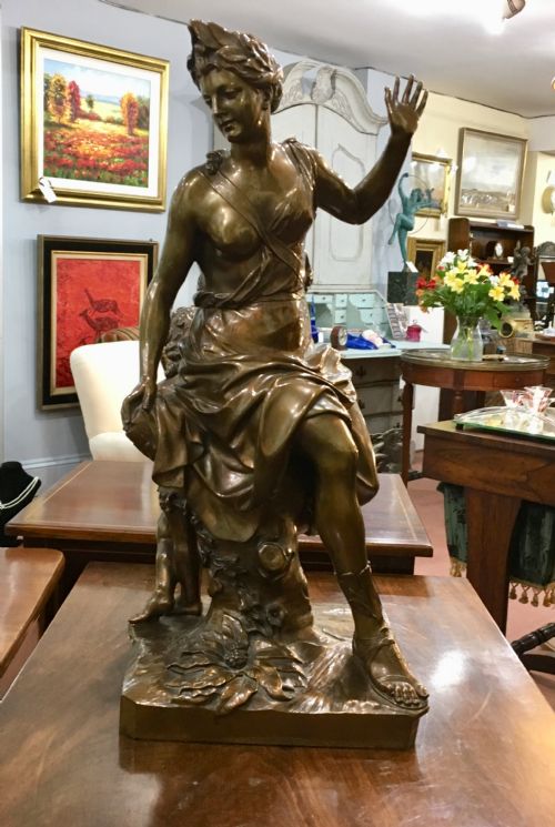 BRONZE STATUE OF WOMAN CHILD IN CLASSICAL DRESSSTYLE 19THC - ADDITIONAL PHOTO 8