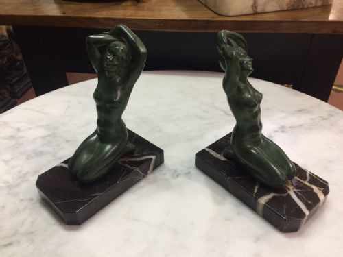 art deco nude lady bookends maurice font - CATEGORY: ANTIQUE MISCELLANEOUS - DATED 1920