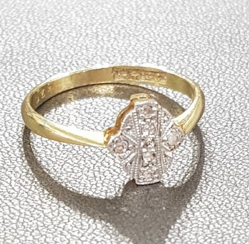art deco diamond on platinum 18 carat gold ring size n - CATEGORY: ANTIQUE JEWELLERY - DATED 1920