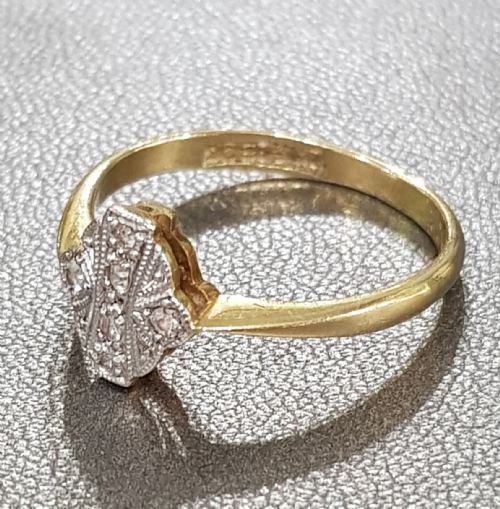 ART DECO DIAMOND ON PLATINUM 18 CARAT GOLD RING SIZE N - ADDITIONAL PHOTO 1