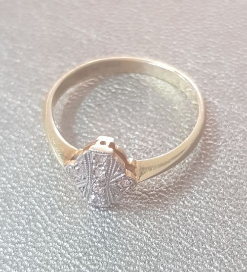 ART DECO DIAMOND ON PLATINUM 18 CARAT GOLD RING SIZE N - ADDITIONAL PHOTO 4