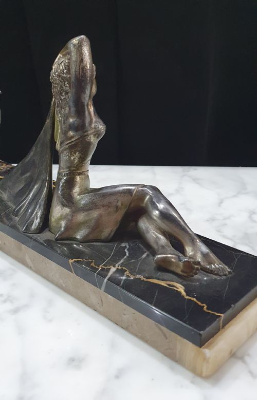 FRENCH ART DECO SCULPTURE OF GIRL PHEASANT ON PORTORO MARBLE ONYX PLINTH - ADDITIONAL PHOTO 4