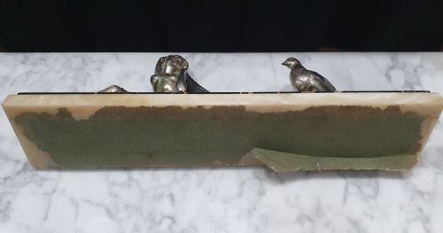 FRENCH ART DECO SCULPTURE OF GIRL PHEASANT ON PORTORO MARBLE ONYX PLINTH - ADDITIONAL PHOTO 8