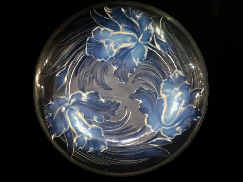 VERLYS ORCHIDS ART DECO FRENCH OPALESCENT GLASS CHARGER C1930 - ADDITIONAL PHOTO 4
