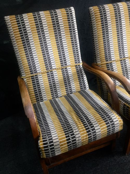 ART DECO LOUNGE CHAIRS REUPHOLSTERED IN LONDON TUBE LINE FABRIC C1930 - ADDITIONAL PHOTO 10