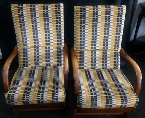 ART DECO LOUNGE CHAIRS REUPHOLSTERED IN LONDON TUBE LINE FABRIC C1930 - ADDITIONAL PHOTO 1