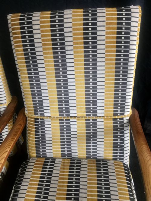 ART DECO LOUNGE CHAIRS REUPHOLSTERED IN LONDON TUBE LINE FABRIC C1930 - ADDITIONAL PHOTO 2