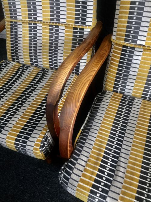 ART DECO LOUNGE CHAIRS REUPHOLSTERED IN LONDON TUBE LINE FABRIC C1930 - ADDITIONAL PHOTO 3