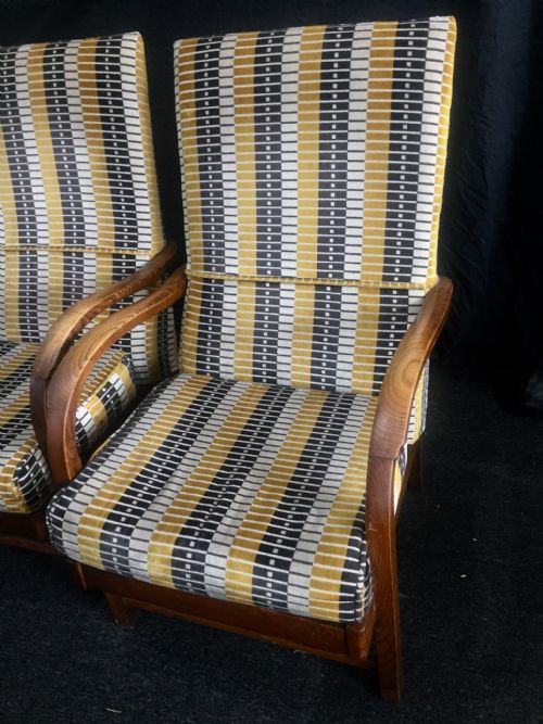 ART DECO LOUNGE CHAIRS REUPHOLSTERED IN LONDON TUBE LINE FABRIC C1930 - ADDITIONAL PHOTO 4