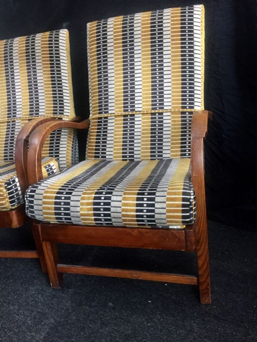 ART DECO LOUNGE CHAIRS REUPHOLSTERED IN LONDON TUBE LINE FABRIC C1930 - ADDITIONAL PHOTO 8