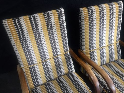 ART DECO LOUNGE CHAIRS REUPHOLSTERED IN LONDON TUBE LINE FABRIC C1930 - ADDITIONAL PHOTO 9