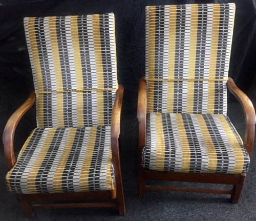 art deco lounge chairs reupholstered in london tube line fabric c1930 - CATEGORY: ANTIQUE CHAIRS - DATED 1930