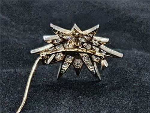 VICTORIAN OLD CUT 37 DIAMOND STAR BROOCH 14 CARAT GOLD - ADDITIONAL PHOTO 11
