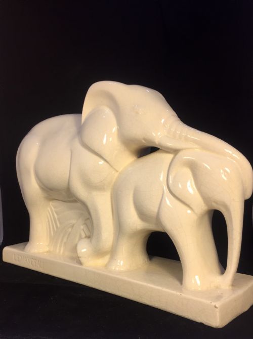 lemanceau french art deco pair of elephants c1930 - CATEGORY: ANTIQUE CERAMICS - DATED 1930
