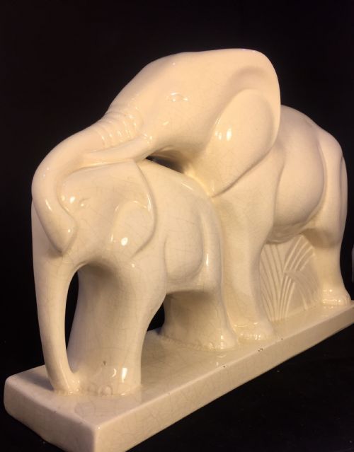 LEMANCEAU FRENCH ART DECO PAIR OF ELEPHANTS C1930 - ADDITIONAL PHOTO 1