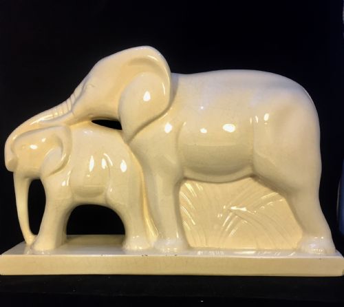 LEMANCEAU FRENCH ART DECO PAIR OF ELEPHANTS C1930 - ADDITIONAL PHOTO 2