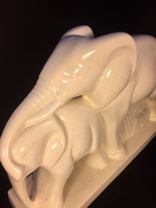 LEMANCEAU FRENCH ART DECO PAIR OF ELEPHANTS C1930 - ADDITIONAL PHOTO 3
