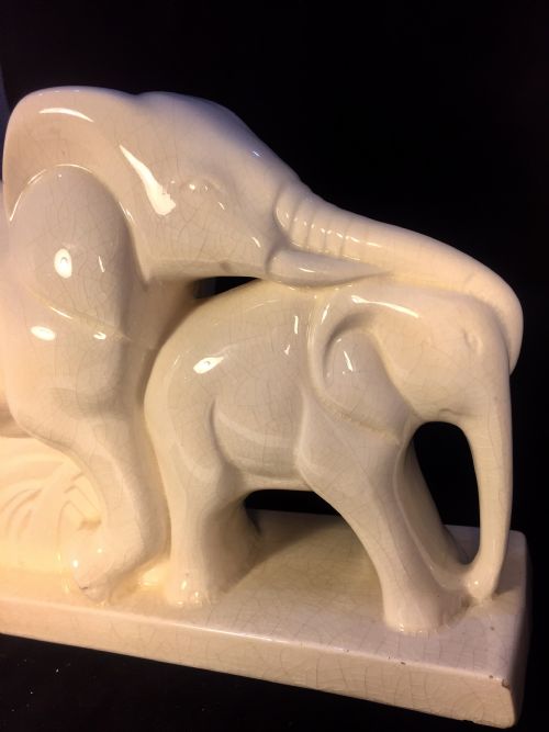 LEMANCEAU FRENCH ART DECO PAIR OF ELEPHANTS C1930 - ADDITIONAL PHOTO 6