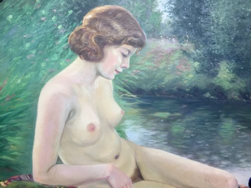 LEDA AND THE SWAN ART NOUVEAU NUDE OIL ON BOARD C1910 - ADDITIONAL PHOTO 1