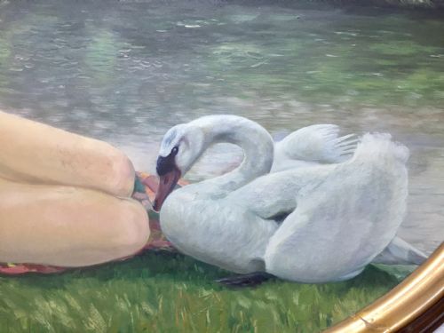 LEDA AND THE SWAN ART NOUVEAU NUDE OIL ON BOARD C1910 - ADDITIONAL PHOTO 2