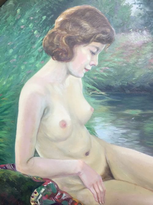 LEDA AND THE SWAN ART NOUVEAU NUDE OIL ON BOARD C1910 - ADDITIONAL PHOTO 3